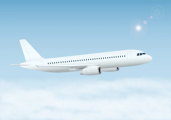 Avion dans le ciel avec des nuages — Image vectorielle