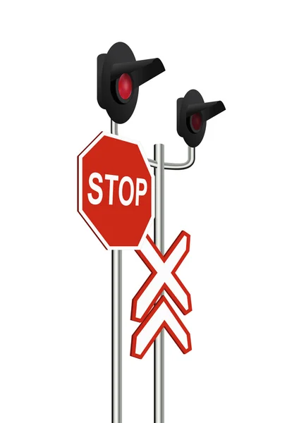 Ferrocarril ligero isométrico y el signo de Stop — Vector de stock