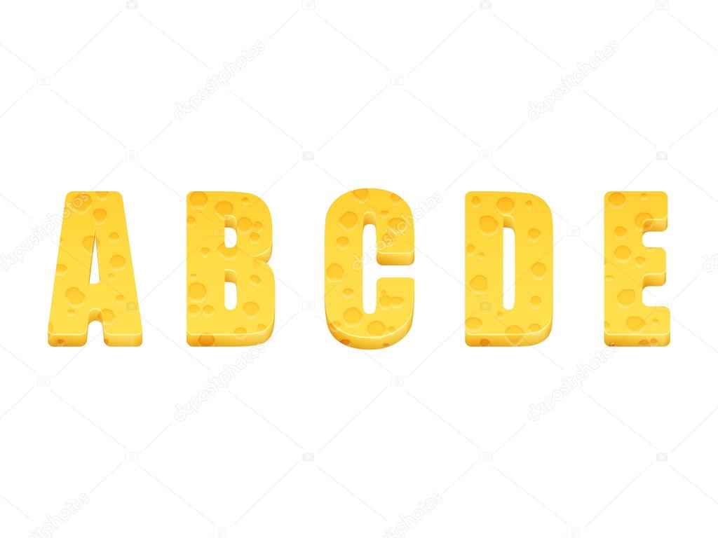 Cheese alphabet set. Letters A-E