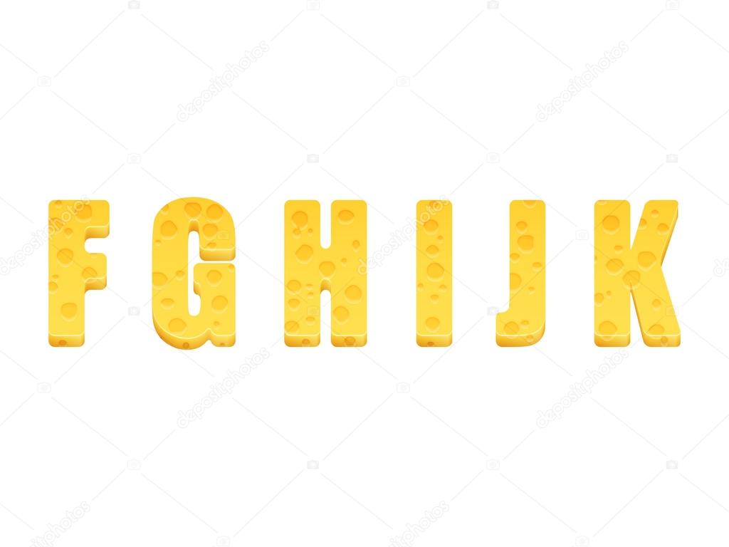 Cheese alphabet set. Letters F-K