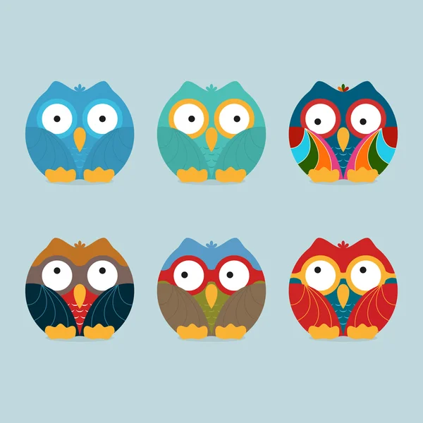 Funny frozen owls set — Stock Vector