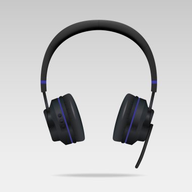 Realistic Black Headphones with microphone clipart