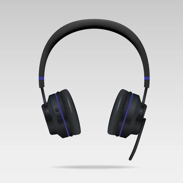 Auriculares Realistas Negros con micrófono — Vector de stock