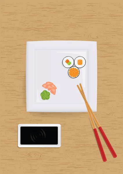 Set de sushi en plato — Vector de stock