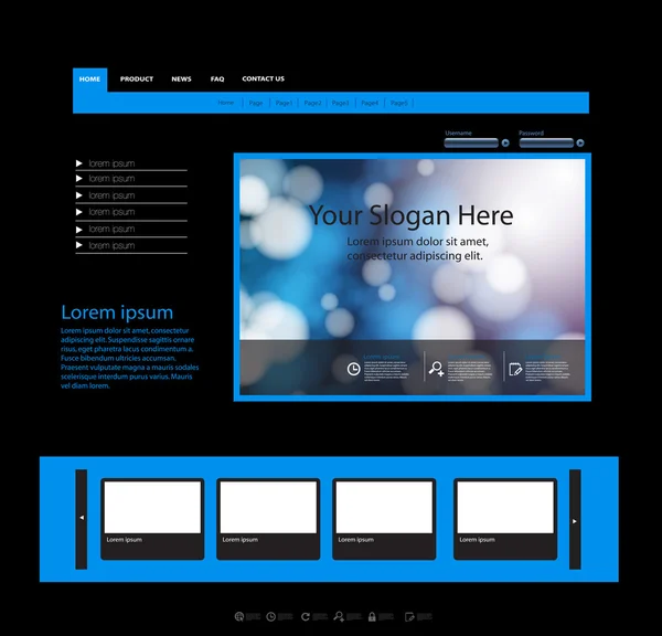 Blue Website Template, easy all editable — Stock Vector