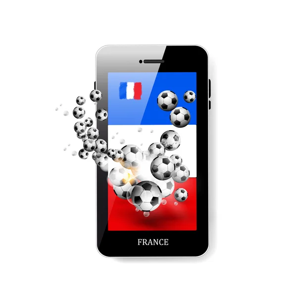 智能手机与国旗的法国和足球球容易所有可编辑 — 图库矢量图片