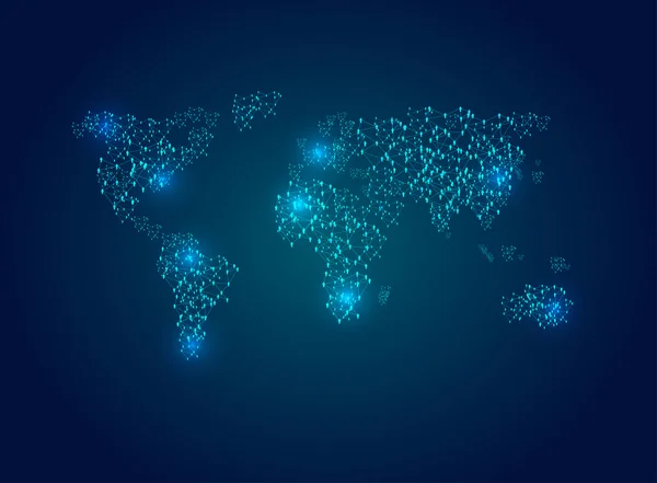 Illustration vectorielle de carte du monde avec lignes lumineuses — Image vectorielle