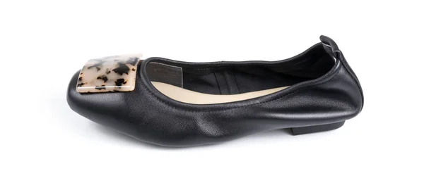 Zapatos Negros Planos Para Mujer Aislados Sobre Fondo Blanco —  Fotos de Stock
