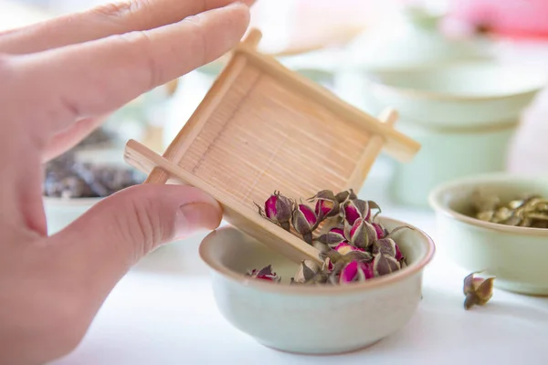 Набір Чайного Листя Квітів Приготування Чаю — стокове фото