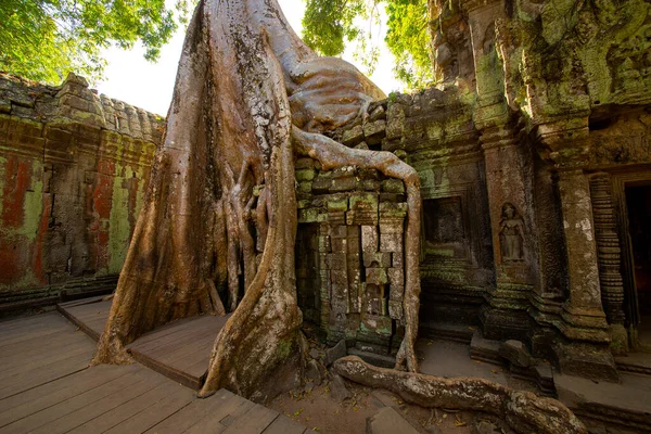 Templo Prohm Castelo Pedra Império Khmer Localizado Longe Fosso Phra — Fotografia de Stock