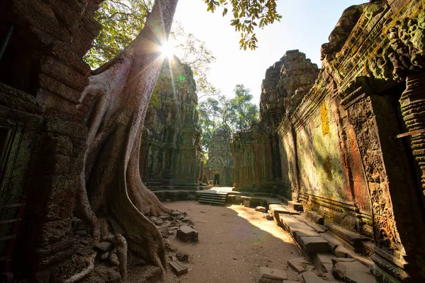 Templo Prohm Castelo Pedra Império Khmer Localizado Longe Fosso Phra — Fotografia de Stock