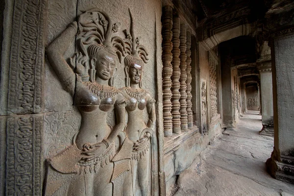 Low Relief Carvings Surrounding Angkor Wat Belong Khmer Empire Located — Stock Photo, Image