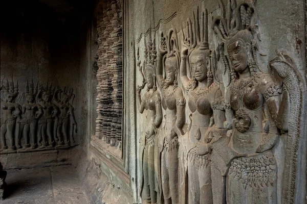 Las Tallas Bajo Relieve Que Rodean Angkor Wat Pertenecen Imperio — Foto de Stock
