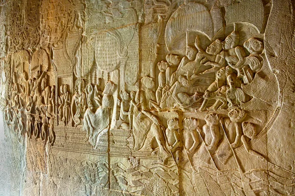 Les Sculptures Bas Relief Entourant Angkor Wat Appartiennent Empire Khmer — Photo