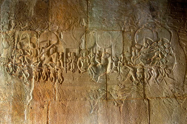 Las Tallas Bajo Relieve Que Rodean Angkor Wat Pertenecen Imperio —  Fotos de Stock