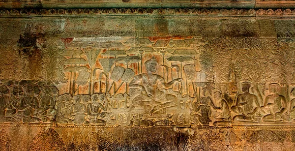 Les Sculptures Bas Relief Entourant Angkor Wat Appartiennent Empire Khmer — Photo