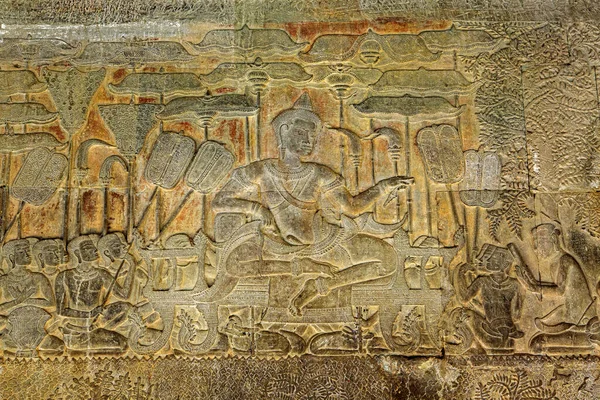 Niskie Rzeźby Otaczające Angkor Wat Należą Imperium Khmerów Położony Centrum — Zdjęcie stockowe