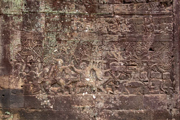 Nízké Reliéfní Řezby Obklopující Hrad Bayon Patří Říši Khmerů Nachází — Stock fotografie