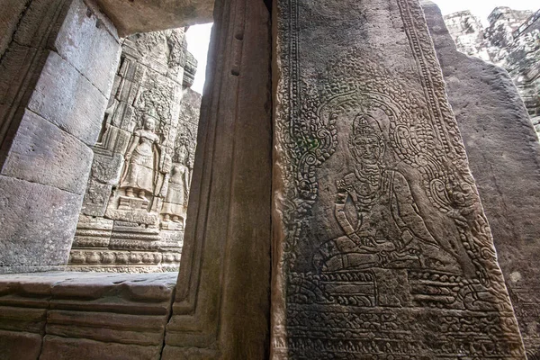 Lage Reliëf Houtsnijwerk Rond Bayon Castle Behoren Tot Het Khmer — Stockfoto