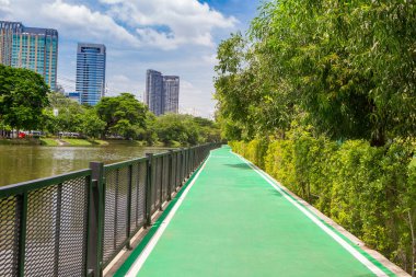 Parkta yeşil bisiklet yolu