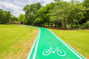 Parkta yeşil bisiklet yolu