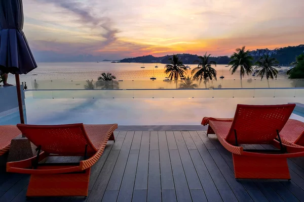 Morning Sunrise View Swimming Pool Overlooking Sea — Stock Photo, Image
