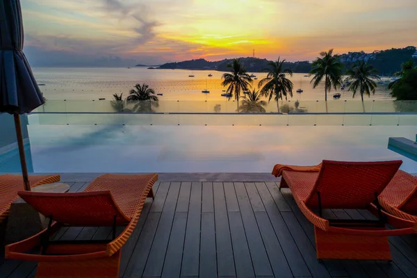 Morning Sunrise View Swimming Pool Overlooking Sea — Stock Photo, Image