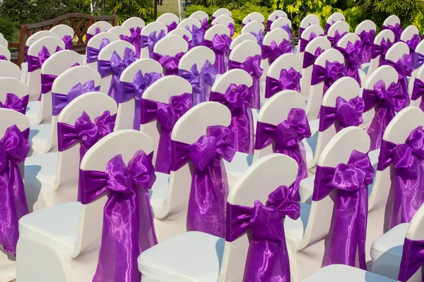 Sedie Sono Organizzate Persone Che Partecipano Matrimonio — Foto Stock