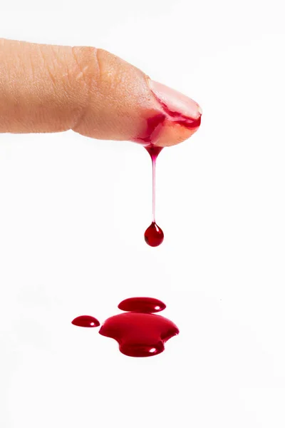 stock image wound with blood on finger over white