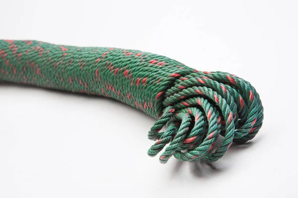 Green Rope Closeup White Background — Stock Photo, Image