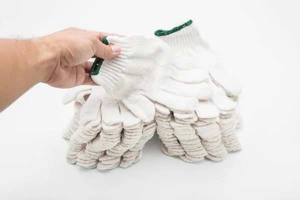 Witte Stofhandschoenen Voor Bouwwerkzaamheden Witte Ondergrond — Stockfoto