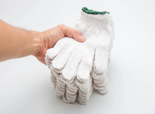 White Cloth Gloves Construction Work White Background — Foto de Stock