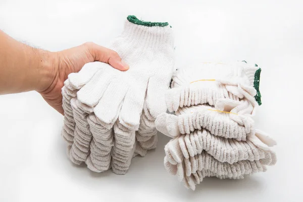 White Cloth Gloves Construction Work White Background — Foto de Stock