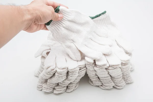 White Cloth Gloves Construction Work White Background —  Fotos de Stock