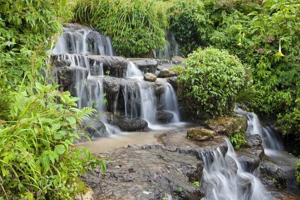 Una Cascada Simulada Decorada Con Varios Tipos Flores Jardín — Foto de Stock