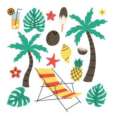 Tatil teması için basit ögeler ayarlayın. Soyut Düz.