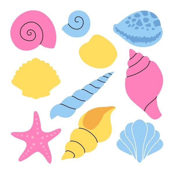 Set simple elements on the theme of shells. Abstract flat. — Stock Vector
