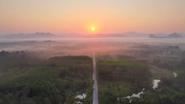 Tayland 'da bir yaz sabahı vahşi orman dağlarında güzel bir gün doğumu..