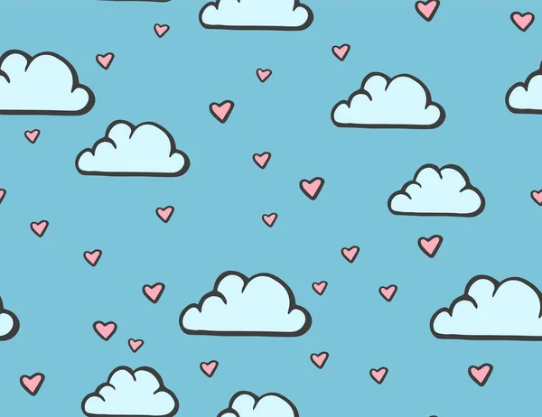 Jednoduchý bezproblémový vzor s mraky a srdcem. Vektorová ilustrace. Roztomilé dětské pozadí pro textil. Láska. Šťastný Valentýn — Stockový vektor