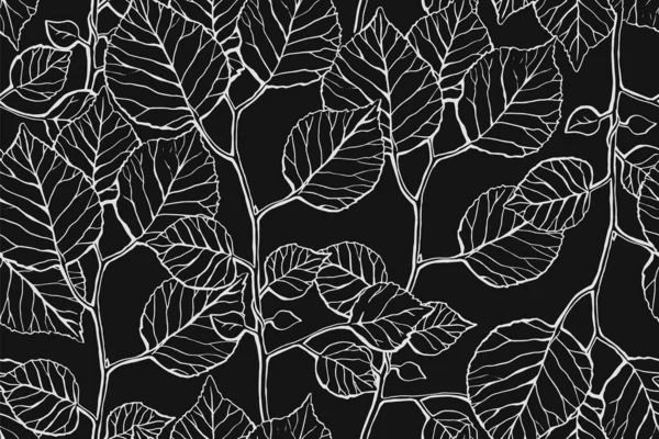 Płynny wzór z ręcznie rysowanymi gałązkami z liśćmi. Ilustracja wektora. Wzór botaniczny tkanin i tapet. — Wektor stockowy