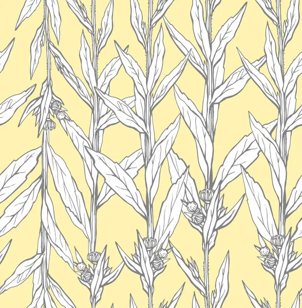 Patrón sin costura con flor salvaje dibujada a mano con hojas. Ilustración vectorial. Patrón botánico para textiles y fondos de pantalla. — Vector de stock