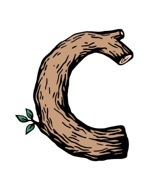 Beyaz arka planda yaprakları olan, tahtadan yapılmış C harfi.