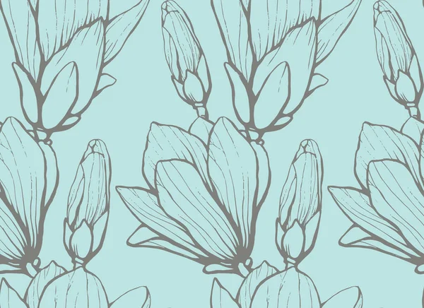Patrón sin costura con flor de magnolia dibujada a mano. Ilustración vectorial. Patrón botánico para textiles y fondos de pantalla — Vector de stock