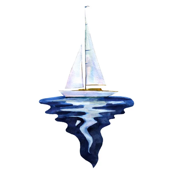 Illustrazione Acquerello Disegnato Mano Barca Vela Oggetto Isolato Sfondo Bianco — Foto Stock