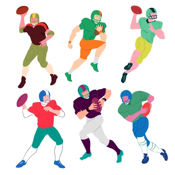 American Football Player Set Sportsmens Group Team Vector Cartoon Flat — Stock Vector