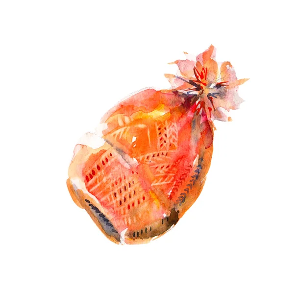 Oranžový Pletený Uzávěr Ručně Malovaný Akvarel Ilustrace Izolovaný Objekt Bílém — Stock fotografie