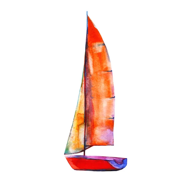 Sailboat Bright Watercolor Illustration Hand Drawn Loose Style Isolate Object — Stock Photo, Image
