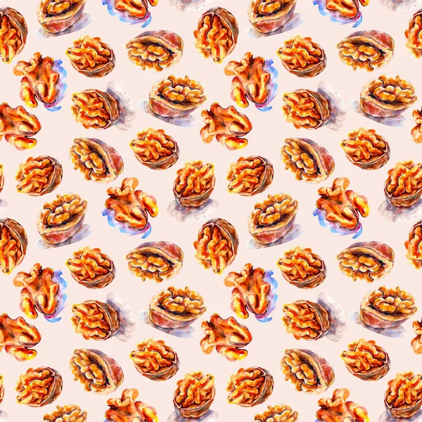 Walnut Watercolor Seamless Pattern Hand Drawn Nut Illustration Background — Stock Photo, Image