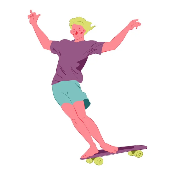 Skateboarder Gars Plat Vecteur Illustration Bord Une Planche Roulettes Utilisé — Image vectorielle