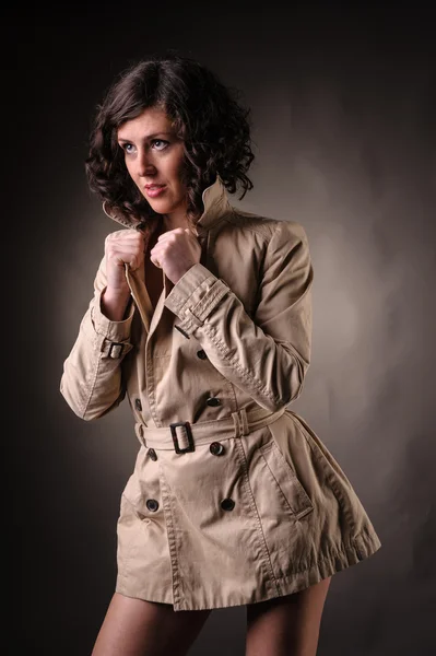 Woman with raincoat fashion portrait — Stock Photo, Image